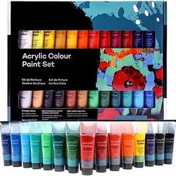 Acrylic Paint Set 24 Colours 30Ml, Perfect For Canvas, Wood, Fabric, Leather, Cardboard, Paper In Tubes Non Toxic For Artists Beginners (6 Paintbrushes, 1 Palette,), Assorted-0