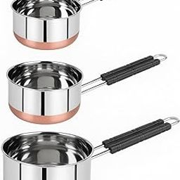 ODAR Stainless Steel Copper Bottom Saucepan Set with Lids | Tea, Milk, Tapeli Patila Cookware Combo | Flat Base Sauce Pots – Set of 3-image-31