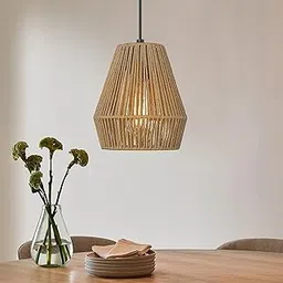 AKWAY Rattan Seagrass Paper Raffia Kauna Grass Wicker Lamp Premium Ceiling Light/Pendant Light Handwoven - 1 Piece (7.5" D x 9'H) (Beige) (Bulb not Included)-picture-35