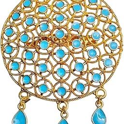 BALAJI GOLD Assamese Traditional Copper Based Lite Blue Brooch Pin 2547-image-90