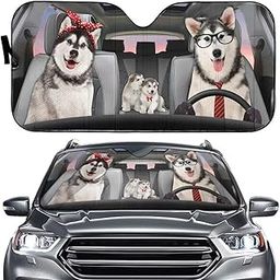 Husky Dog Driver Car Windshield Sun Shade Puppy Pet Family Auto Front Window Sunshade Animal Car Anti-Sunlight Automotive Cover UV Blocker Reflector Sun Glare for Car SUV Truck-33