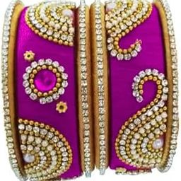 harshanvikaboutique Silk Thread Bangles Ladies Trendy Designer Set Womne's and Girls New Model Color (Violet-Gold) (Set of 6) (Size-2/4)-image-42