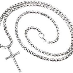 Classic Christian Faith Jesus Cross Necklace Men Women Amulet Religious Jewelry Silver Plated Stainless Steel Necklace-image-46