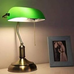 Lalten Green Glass Bankers Antique Table lamp with Brass Finish Base, Traditional Library Lamp with Pull Chain, E27 Base (E27 Bulb Included)-image-40