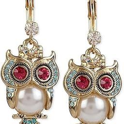 Cute & Elegant Owl CZ Stone Earrings for Girls & Women – Pearl Critter Owl Drop Earrings with Crystal Accents, Gold-Tone Lever Back Closure-5