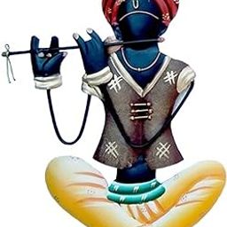 Village Kraft Metal Handcrafted Rajasthani Tribals Playing Musical Instruments Wall Art Decor,Wall-Mount Sculpture for Home,Living Room,Hotel,Office,Temple for Devotees, Festival,28X18 Cm,1 Pc,Red-image-83