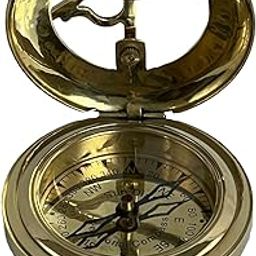RS INTERNATIONAL Antique Brass Push Button Sundial Compass – Vintage Maritime Navigation Tool, 9 x 8 x 6 cm-16