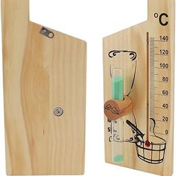 XHTLLO Sauna Thermometer, Golden Wood Sauna Thermometer Hourglass 15 Minute Sand Timer, Wall Mount Temperature Gauge-picture-11