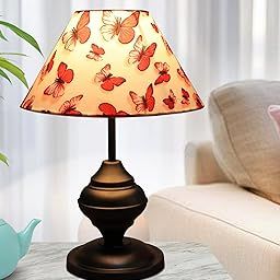Homesake Black Metal Table Lamp | for Living Room | Modern Bedside Light with Printed Shade | Decorative Night Lamp for Bedroom, Study, Office | Home Decor Lighting, E27 Holder, Urn, (Butterfly)-30