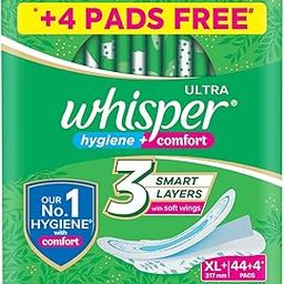 Whisper Ultra Hygiene+Comfort Sanitary Pads, 44+4 Xl+ Pads, For Heavy Flow, Long Lasting Protection, Locks Odour & Wetness, Dry Top Sheet, Disposable Wrapper-11