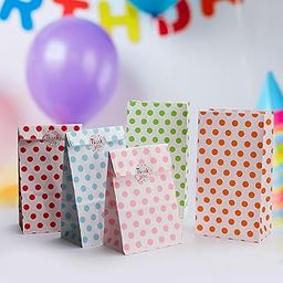 HOUSAI PAPER BAGS : Party Favor Pouch with Polka Design Suitable For Gifting, Kids Party,Choclate Packing - W/G/H = 8.5"X5"X11.5" inch Pack of 30 (Multicolor Polka Pouch) With 30 THANK YOU Stickers-image-60