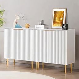GCA1 WOODZONE Floated Panel Wooden Sideboard Cabinet ? 4 Door Storage Unit with Metal Legs | Premium HDMR Wood Console Cabinet for Living Room, Kitchen & Dining | DIY Leg Assembly | White-image-20