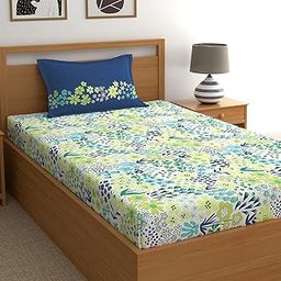 Home Ecstasy 100% Cotton Single Bedsheet with 1 Pillow Cover - (Size 59 x 87 inches, 140 TC, Colour - Blue)-image-69