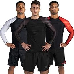 Essentials Long Sleeve Compression Training Rash Guard for MMA BJJ Wrestling (Large, All Black)-image-51
