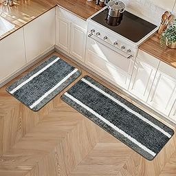 Kuber Industries Set of 2 Pcs Microfiber Kitchen Mats for Floor Anti Slip | Luxury Door Mat & Kitchen Runner Set | Anti Skid Floor Mats/Rugs for Bedroom, Hallway & Living Room | Lining - Grey-image-1