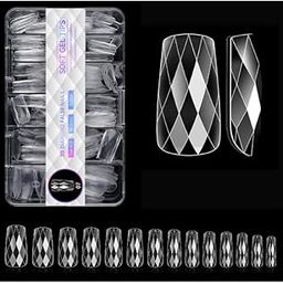 3D Diamond Shape Nail Tips 120Pcs Medium Coffin Nail Tips 12 Sizes Soft Gel Pre-Shaped Full Cover Clear Acrylic Fake Nails Press on False Nail Tips (SGO7, CLEAR)-image-80