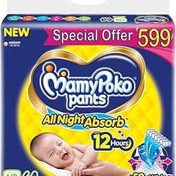 MamyPoko Pants All Night Absorb Baby Diapers, Newborn/X-Small (NB/XS), 64 Count, Upto 5kg, 1 Count-image-68