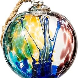 LaElvish Garden 4” Large Glass Ball Witch Ball Indoor Outdoor Home Décor Tree of Life Handmade Blown Glass Ornament (Blue)-image-33