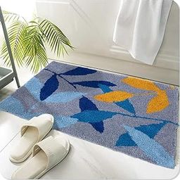 AAZEEM Bath Mat for Bathroom Entrance Soft Door Mat/Hotel Balcony Floor Carpet for Home Anti Skid mat for BathroomFloor Mats for Home Cotton Abstract Doormat 40x60cm (Light Blue) Rectangular-8