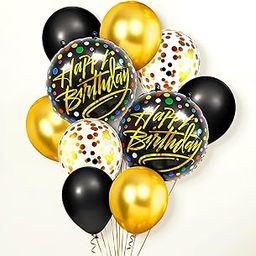 Party Propz Black and Gold Birthday Decoration Kit – 11 Pcs Set with Happy Birthday Foil Balloons, Black, Confetti & Gold Balloons for Decoration,Birthday decoration kit for husband (Foil)-image-34