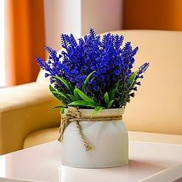 English Lavender Flower Vase with Artificial Flowers Plant | Small Flower Pots with Artificial Flowers for Home Decor Centre Table Pots Showpiece Living Room Office Wedding Birthday & Gift-7
