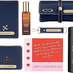Personalized Travel Love Gift Hamper for Men 6 in 1 Gift Set | Best for Valentine's Day Gifting | with Free Personalized Greeting Card (Blue)-3