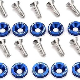 Toytle 10Pcs Blue JDM Fender Washers - Car Universal M6 Bolt Screw Washer Kit, Stainless Steel Screws, Aluminum Nuts, Bumper, Engine Bay Dress Up, Auto Accessories, Number Plate Screws-27