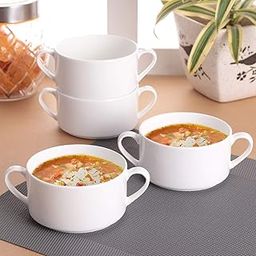 Clay Craft Basics - Ceramic Checkered Hammered Soup Maggie and Noodle Cup, 460ml, 4 Pieces, Multicolour (Stacko Soup Bowl)-picture-1