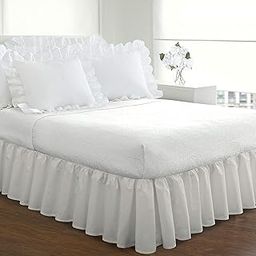 FRESH IDEAS Bedding Ruffled Bedskirt, Classic 18” Drop Length, Gathered Styling, King, White, FRE30118WHIT04-image-2