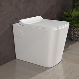 B Backline Ceramic P Trap Commode/One Piece Floor Mount Western Toilet/Water Closet/Commode With Soft Close Toilet Seat For Bathroom - P Trap Outlet Is From Wall (White)-image-1