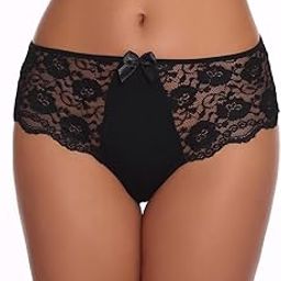 Womens Polyester Net Bikini Panty Side Lace Soft Hipster Panty Black-image-79