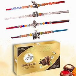 Gifticon Rakhi for Brother with Chocolate Combo Gift Set - Designer Rakhi for Brother Bhaiya with Ferrero Moments Chocolates Pack - Rakhi Set of 4 | IB-4R-Mom-AllSilverGods-image-101