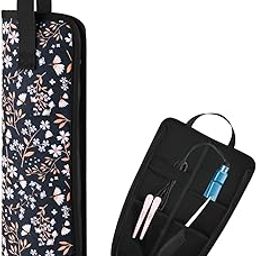 Beautyflier Premium Universal Flat Iron Holder Tavel Bag, Heat-Resistant Canvas Travel Tote Bag for Hair Straighteners, Ideal for Home & Travel Use, Fits Most Hair Tools, white flowers-28