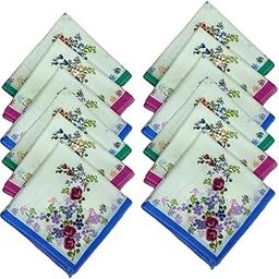 Flower Printed Cotton Handkerchief for Women | Soft and Absorbent | Fashionable Floral Design | Versatile Accessories | (12x12'') Pack of 12-image-27