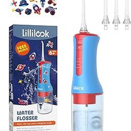 Lillilook Water Dental Flosser for Kids, Teeth Cleaning Pick, Portable Waterproof Oral Irrigator, 4 Modes for Ages 6+, Rechargeable with 3 Jet Tips for Gum Care (Blue)-image-57
