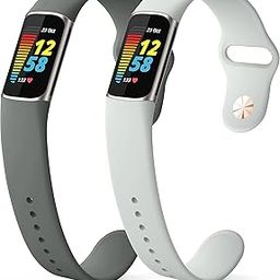 Tobfit Silicone Band for Fitbit Charge 5/6 Fitness Tracker (Watch Not Included), Soft Adjustable Replacement Strap with Hidden Buckle, Sport Wristband for Men Women (2 Pack)-24