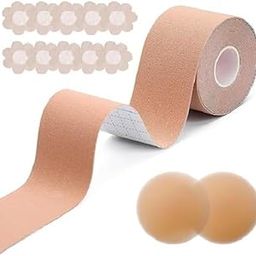 Double Sided Tap | Breast Roll -Breast Shaper & Lifter, Breathable Boob Tape roll + Silicone Nipple Pasties for Women Reusable to Cover Under Bra Skin Friendly Adhesive for Woman-19