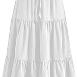 Solid Tiered Ruched Elastic Waist Maxi Skirt For Women's & Girl's-image-83