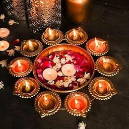 Handcrafted Decorative Urli Bowl Diya Shape Bowl for Floating Flowers and Tea Light Candles for Home,Office and Table Decoration | Diwali Decoration Items (10 inch, Diya Urli)-image-82