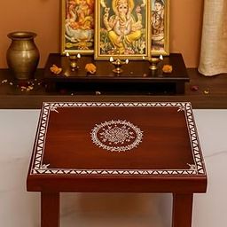 SHREE 'O' GREEN TECH Handcrafted Wooden Chowki Table for Pooja | Low Floor Sitting Table for Study, Dining & Prayer | Traditional Wooden Bajot for Home Decor-image-33