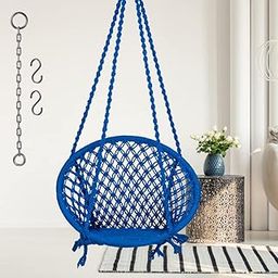 Patiofy Round Cotton Swing for Adults & Kids/Hammock Swing Chair/Wooden Swing for Home Balcony/Swing for Indoor, Outdoor, Garden/Includes 2ft. Hanging Chain Accessories/Handmade Home Jhula(Blue)-picture-22