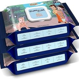 Bumtum Baby Chota Bheem Gentle Soft Moisturizing Wet Wipes With Lid | 20 X 14Cm, Aloe Vera & Chamomile Extracts | Paraben & Sulfate Free (Pack of 3, 72 Pcs. Per Pack)-1