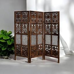 The Creatives Decor 3-Panel Wooden Room Divider Screen – Hand-Carved Folding Partition for Home & Office | Brown Finish 152 cm Height | Privacy & Decor Solution-image-37