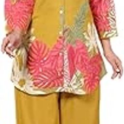 Women's Floral Print Cotton Co-ord Set, Button-Down Shirt with Palazzo Pants, (IN, Alpha, 2XL, Green)-image-12
