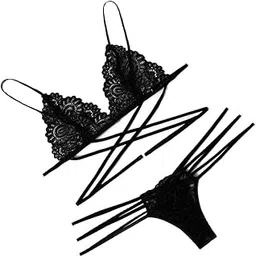 snappsy Womens 2 Piece Lace Hollow Perspective Bikini Swimsuit Beach Swimwear Set Black XL-picture-36