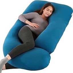 BATTOP Pregnancy Pillows Full Body Maternity Pillow for Sleeping with Washable Cover,Support for Back, Hips, Legs, Belly for Pregnant Women (Knit-Blue)-image-0