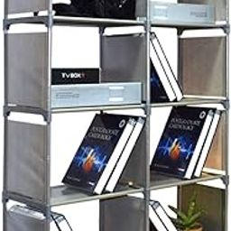 BuenoVida Foldable Bookshelf Open Bookcase Space-Saving Storage Solution Home Book Shelf Organizer Rack for Study Room, Office Library-Grey (Steel + PP + Oxford Fabric) 8 Layers-12