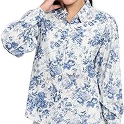 Women 100% Cotton Printed Relaxed Fit Full Puff Sleeves Spread Collar Neck Shirt-image-18