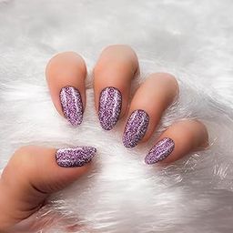 Bella Monza Stick On Nails 24 Pcs Reusable Artificial Fake Nail Set Reusable and Long Lasting Easy To Use Fake Nails For Women's, Girls (Color-Purple, Finish-Glitter)-image-73