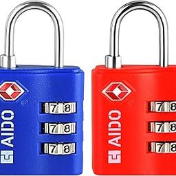 AIDO 3 Digit TSA Approved Number Locks (Pack of 2)| 2 Year Brand Warranty | 30mm Combination Padlock for Luggage, Suitcase, Bags & Lockers| Steel Shackle| Travel-Friendly| Red & Blue-16